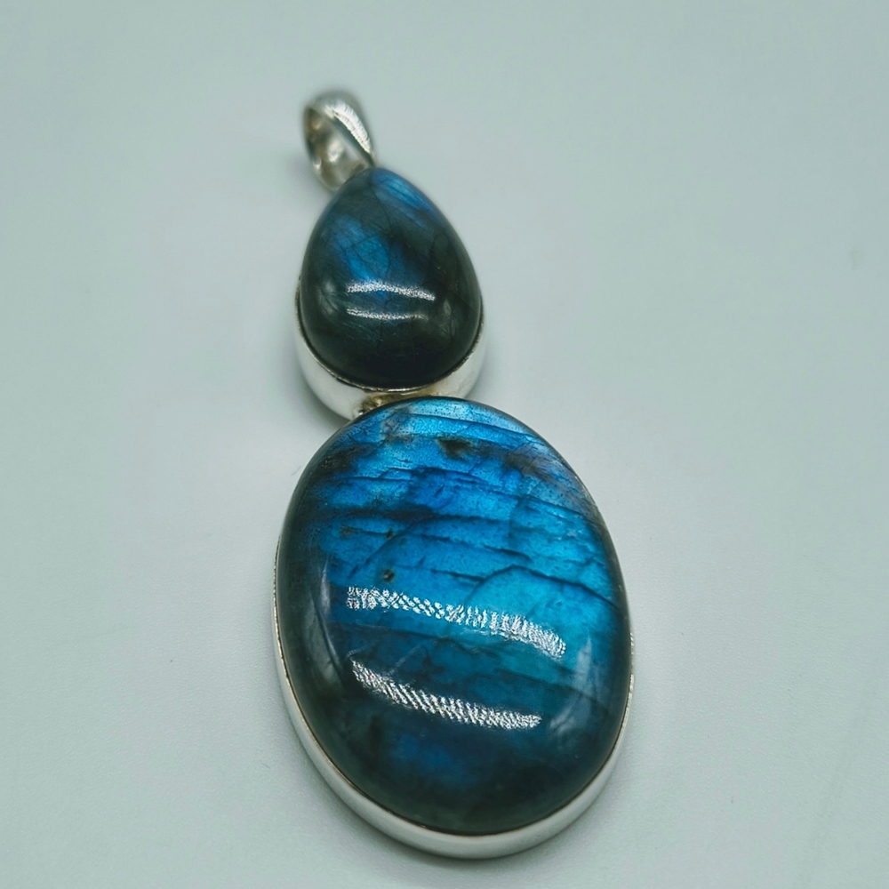 Sterling Silver Double Blue Flash Labradorite Pen… - image 2